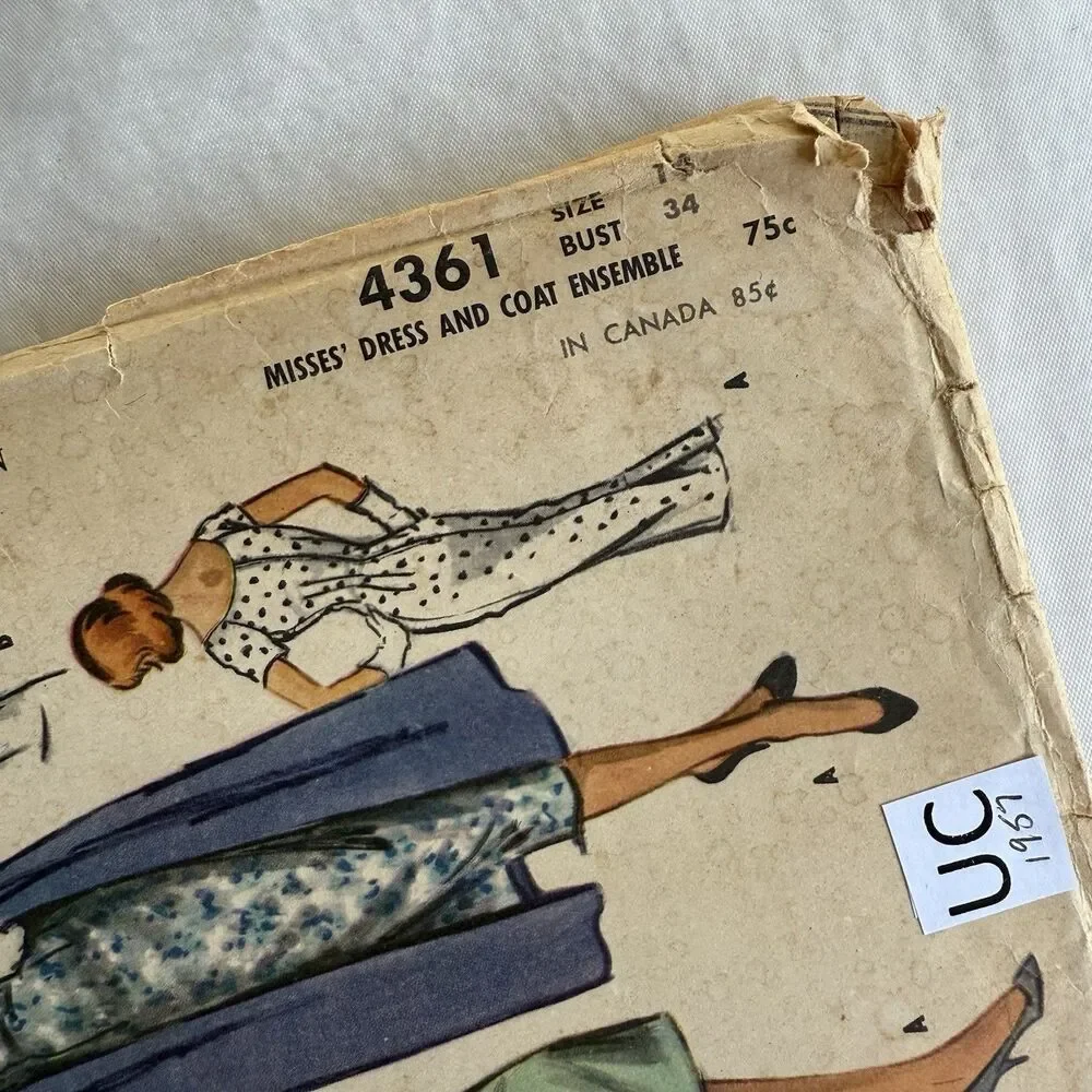 Vtg 50s McCalls 4361 Sewing Pattern  Dress Coat Jacket Sz 14 Bust 34